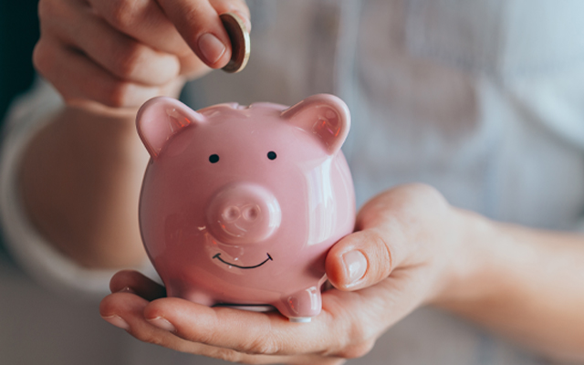 Hand holding piggy bank