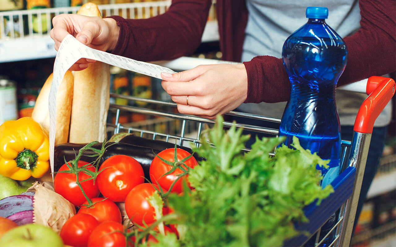 Grocery cart and shopping list