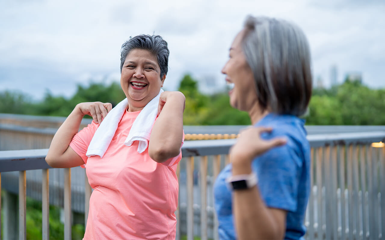 Two women walking outdoors